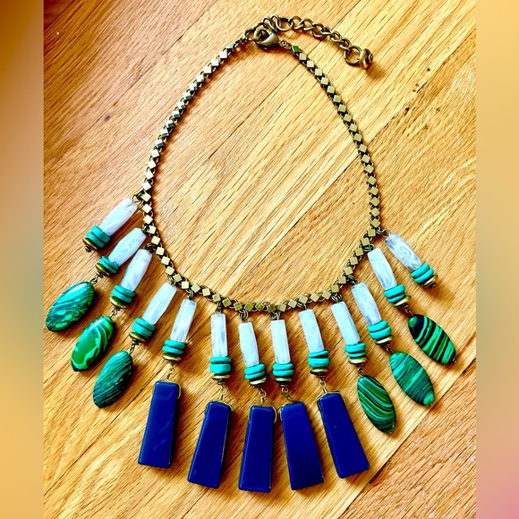 Anthropologie Malachite Equatorial Fringe Bib Statement Necklace - Picture 1 of 4